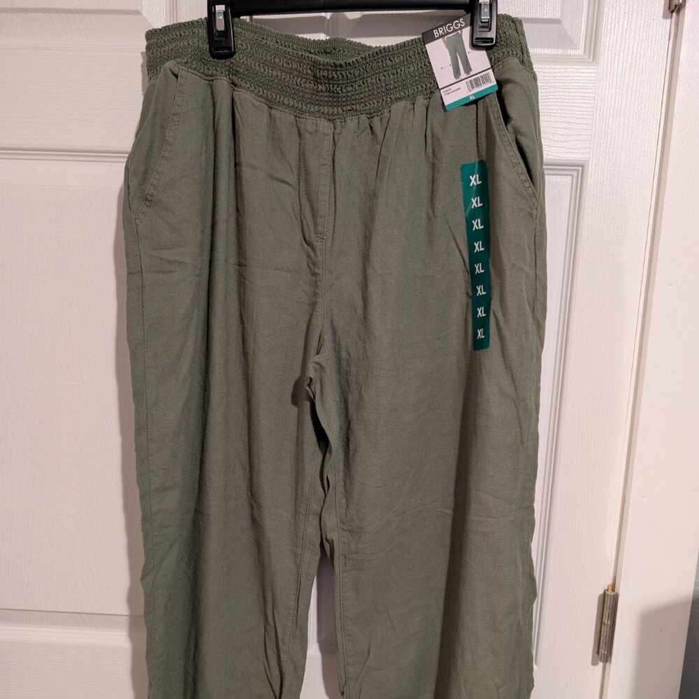 Briggs Pants Women's Size XL Green Linen Blend High Rise Solid New NWT